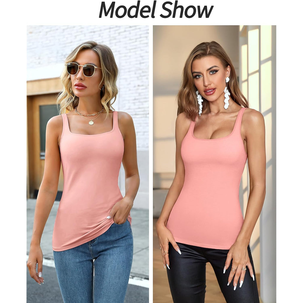 Women's Cotton Tank Top with Shelf Bra Adjustable Wider Strap Camisole Basic Cami Tanks