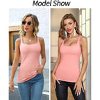Women's Cotton Tank Top with Shelf Bra Adjustable Wider Strap Camisole Basic Cami Tanks