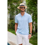 Coofandy Men Casual Henley Tee Shirt Short Sleeve Band Collar Summer Beach Textured T-Shirt