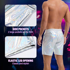 Amy Coulee Mens Metallic Shorts 5" Shiny Holographic Disco Shorts Outfit Sparkly Rave Hot Drawstring Shorts