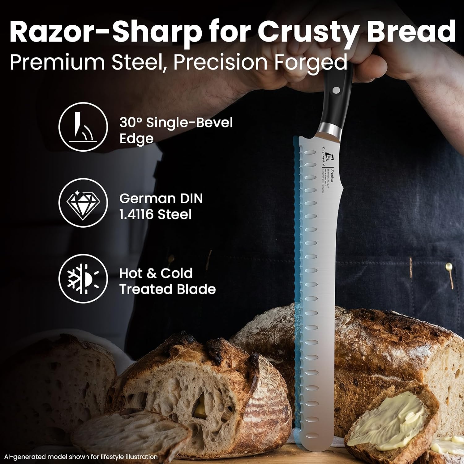 Bread Knife For Homemade Bread, 10.6 Inch Multifunction Serrated Knife, Razor Sharp Slicer, High Carbon German Steel Bread Cutter, Ergonomic Handle For Sourdough Turkey Fruit Cutting, Gift