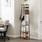 Coat Rack Freestanding, Coat Stand with 3 Shelves and 7 Hooks, Hall Tree Free Standing, Clothes Rack Stand Organizer, Industrial Style, Rustic Brown and Black