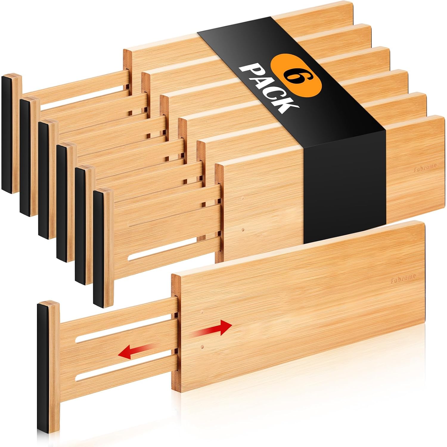 Fabsome Dresser Drawer Organizers 6 Pack, 4.65'' High Adjustable From 12.5-17‘’ Bamboo Drawer Dividers For Clothing Baby Clothes, Wooden Separators For Dresser Nursery Organization With Soft Foam Ends