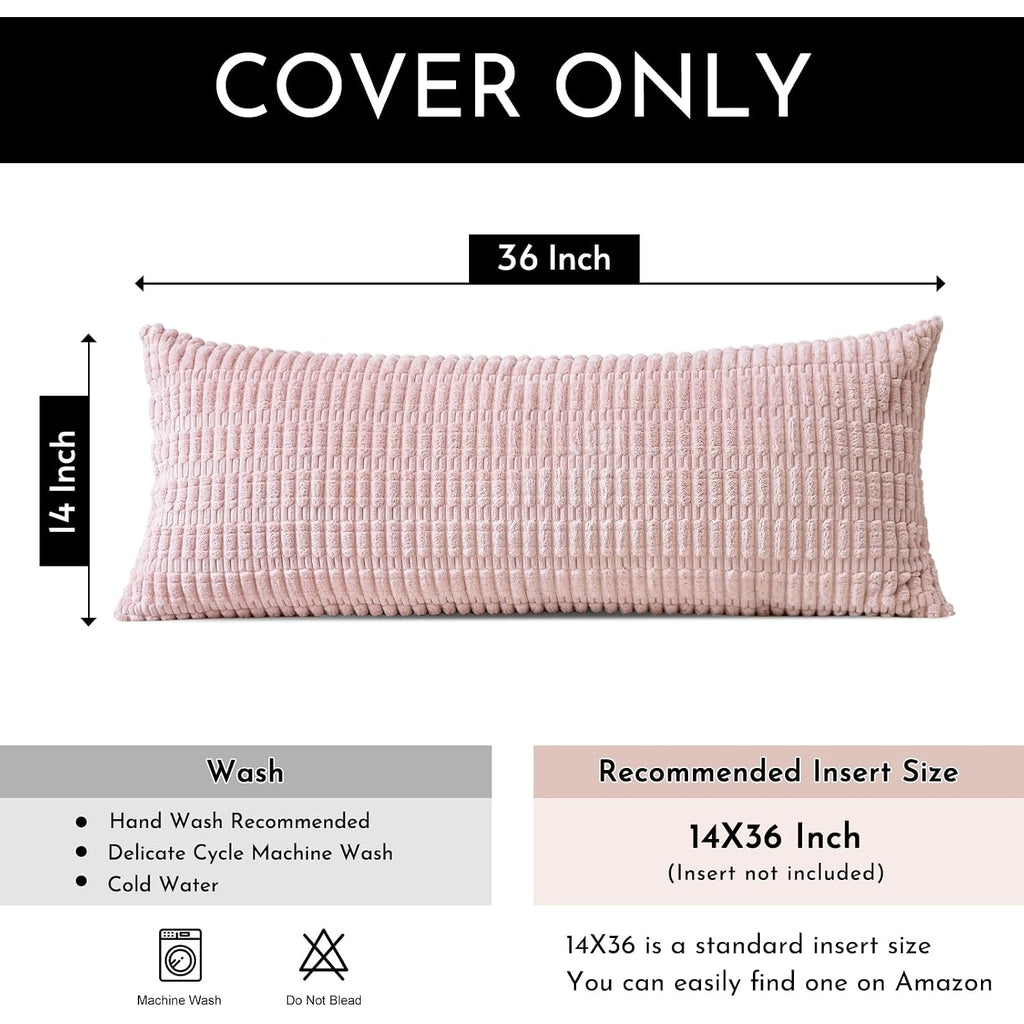 Otostar Corduroy Decorative Lumbar Throw Pillow Cover 14X36 Inch Super Soft Boho Striped Rectangle Pillow Covers Case Modern Cushion Covers For Sofa Couch Bedroom Car Decor Pink