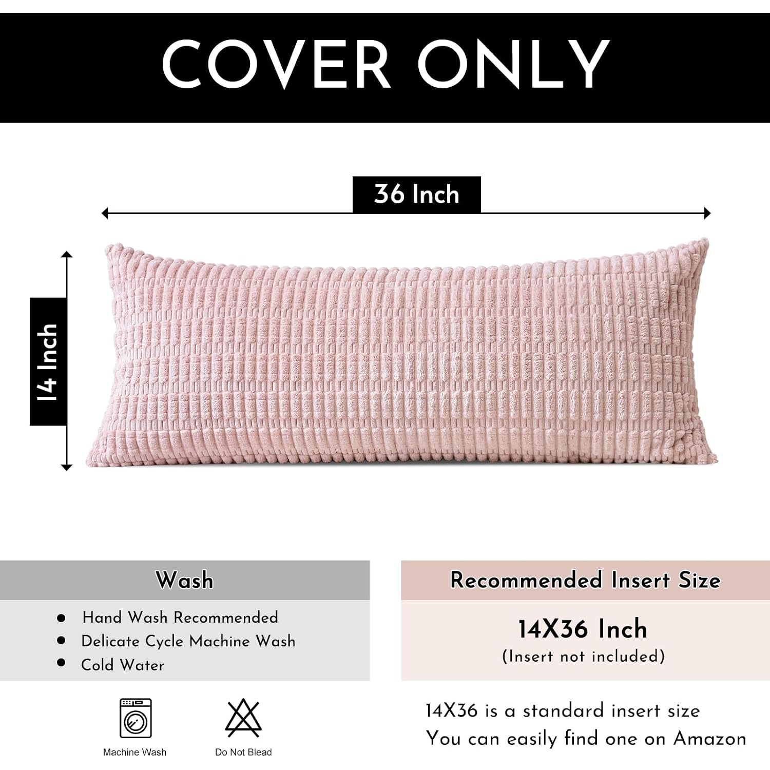 Otostar Corduroy Decorative Lumbar Throw Pillow Cover 14X36 Inch Super Soft Boho Striped Rectangle Pillow Covers Case Modern Cushion Covers For Sofa Couch Bedroom Car Decor Pink