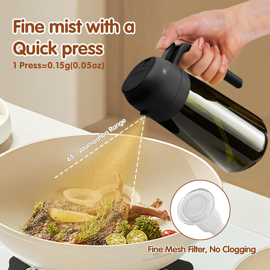 Yarramate 16Oz/470Ml Light-Blocking Dark Oil Sprayer For Cooking, 2 In 1 Olive Oil Dispenser Bottle For Kitchen, Premium Dark Green Glass Oil Bottle, Food-Grade Oil Mister For Air Fryer, Bbq (Black)