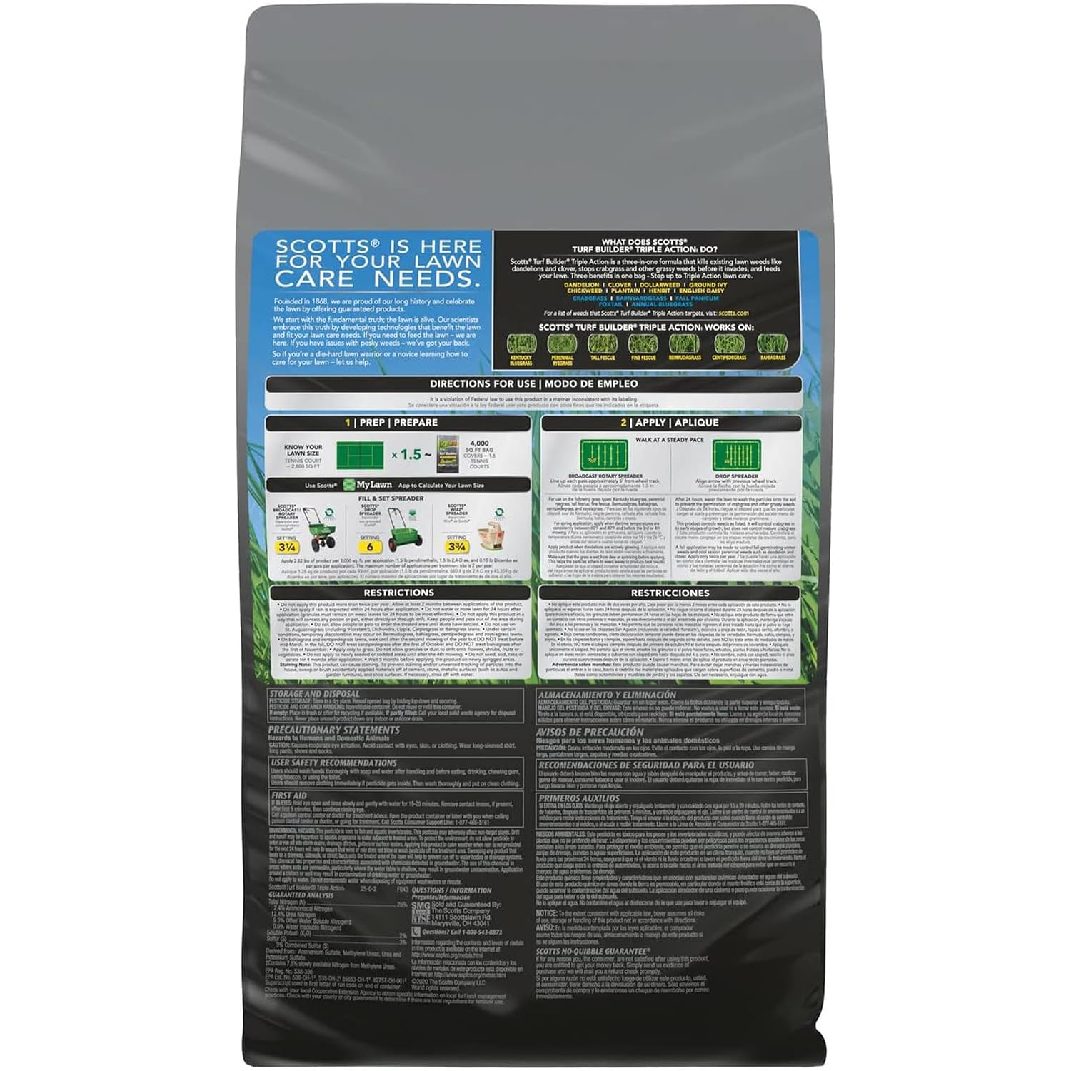 Scotts Turf Builder Triple Action1, 11.31 Lb. | Weed Control, Lawn Weed Killer, Crabgrass Preventer, And Grass Fertilizer For Lawns, Covers 4,000 Sq. Ft.
