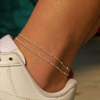 MIDEEO Gold/Silver Ankle Bracelets for Women,14K Gold Anklets for Women Waterproof Cuban Link Heart Beads Herringbone Rhinestone Anklets Set Layered Anklet Bracelets for Women Gold Jewelry Gift