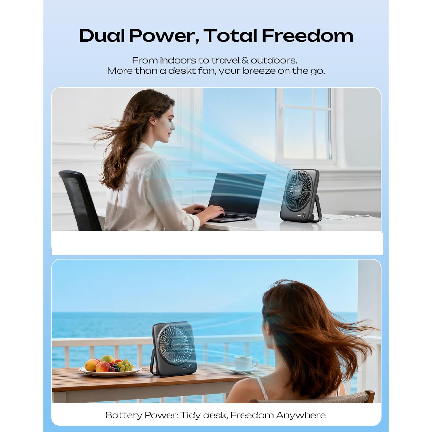 Otlonpe Personal Portable Desk Fan, 4000Mah Small Rechargeable Portable Fan Battery Operated & Usb Powered For Travel Sleeping Bedroom Office Home Table, Cordless, Quiet, 4-Speed, 6.5 Inch (Black)