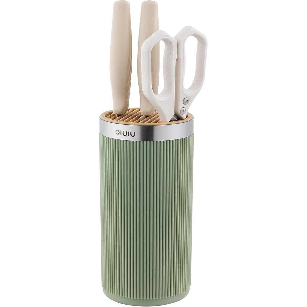 Knife Block Without Knives, Olulu Universal Round Knife Block Holder, Spacing Saving Knife Storage Organizer Stand Rack For Countertop (Stylish Green+Yellow Color)