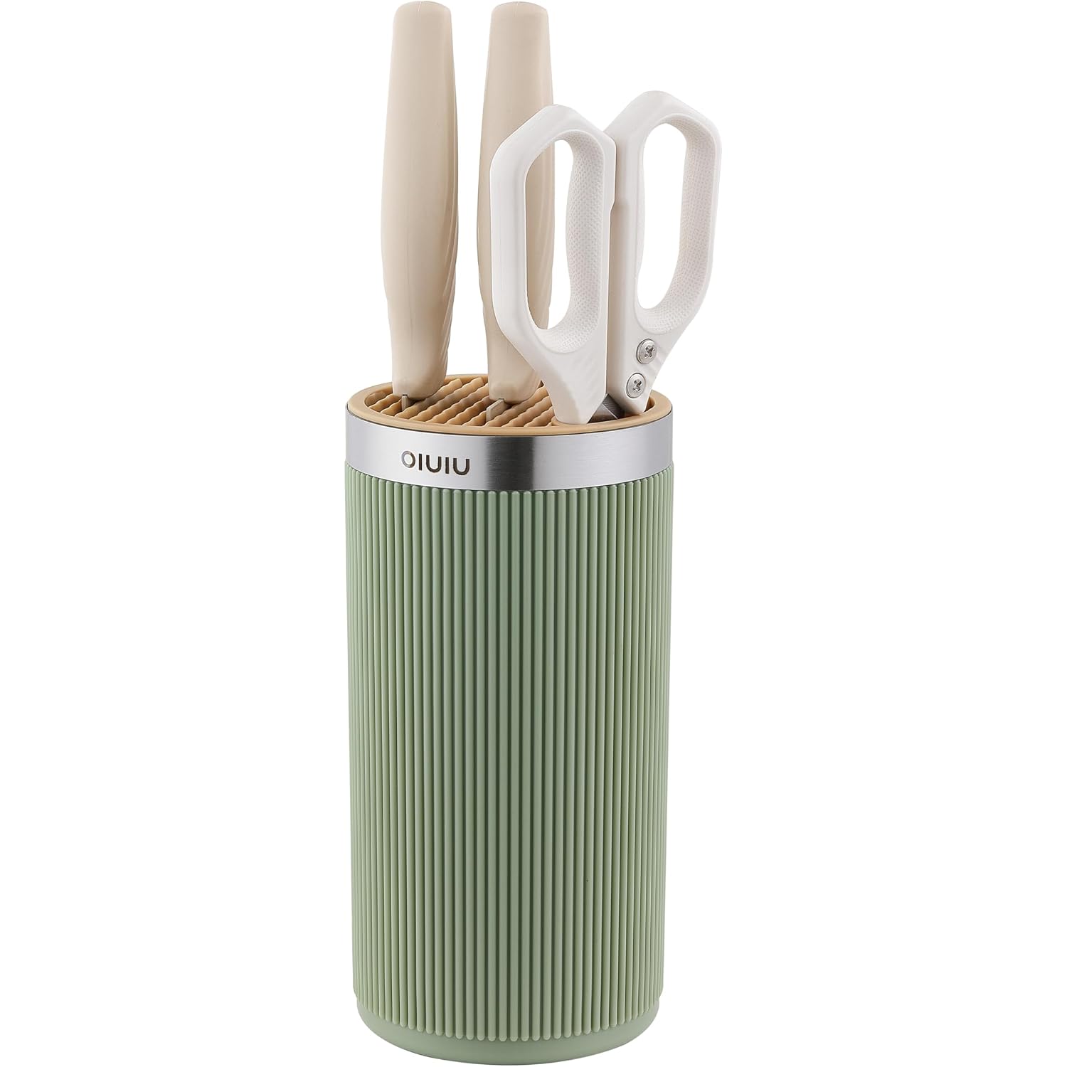 Knife Block Without Knives, Olulu Universal Round Knife Block Holder, Spacing Saving Knife Storage Organizer Stand Rack For Countertop (Stylish Green+Yellow Color)
