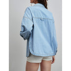 Women Denim Shirt Jean Jacket Oversize Button Down Shirt Long Sleeve Jean Tops Trendy Shackets
