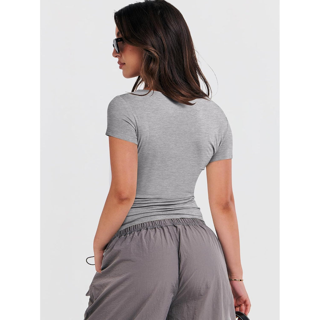Anrabess Women'S Soft Short Sleeve T-Shirt, Crew Neck Top Slim Fit Basic Tee For Summer Casual Y2K Everyday Wear