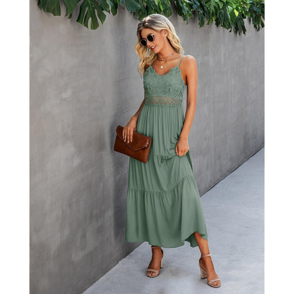 Dokuritu Women'S Beach Crochet Lace Maxi Dress Solid Color Summer Vacation Spaghetti Strap Long Dress 2026