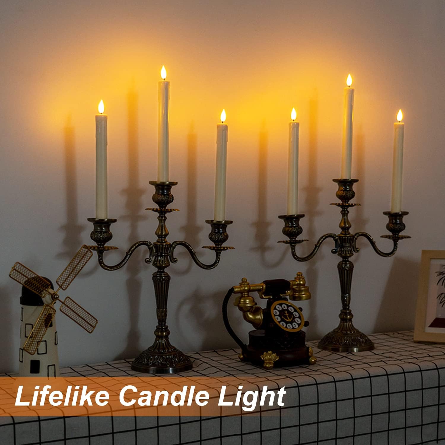 Homemory 6 Pcs Flameless Taper Candles With Remote, Timer, Dimmer, Ivory Battery Operated Candlesticks With Flickering Light, Plastic Led Window Candles, 9.6 Inches For Halloween Christmas Decoration