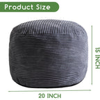 Higogogo Round Stuffed Pouf Ottoman, Corduroy Poufs With Foam Chunk Filling, Furry And Fluffy Pouf Foot Stool Storage Ottoman, 20 X 15 Floor Poufs Foot Rest For Living Room, Dark Grey