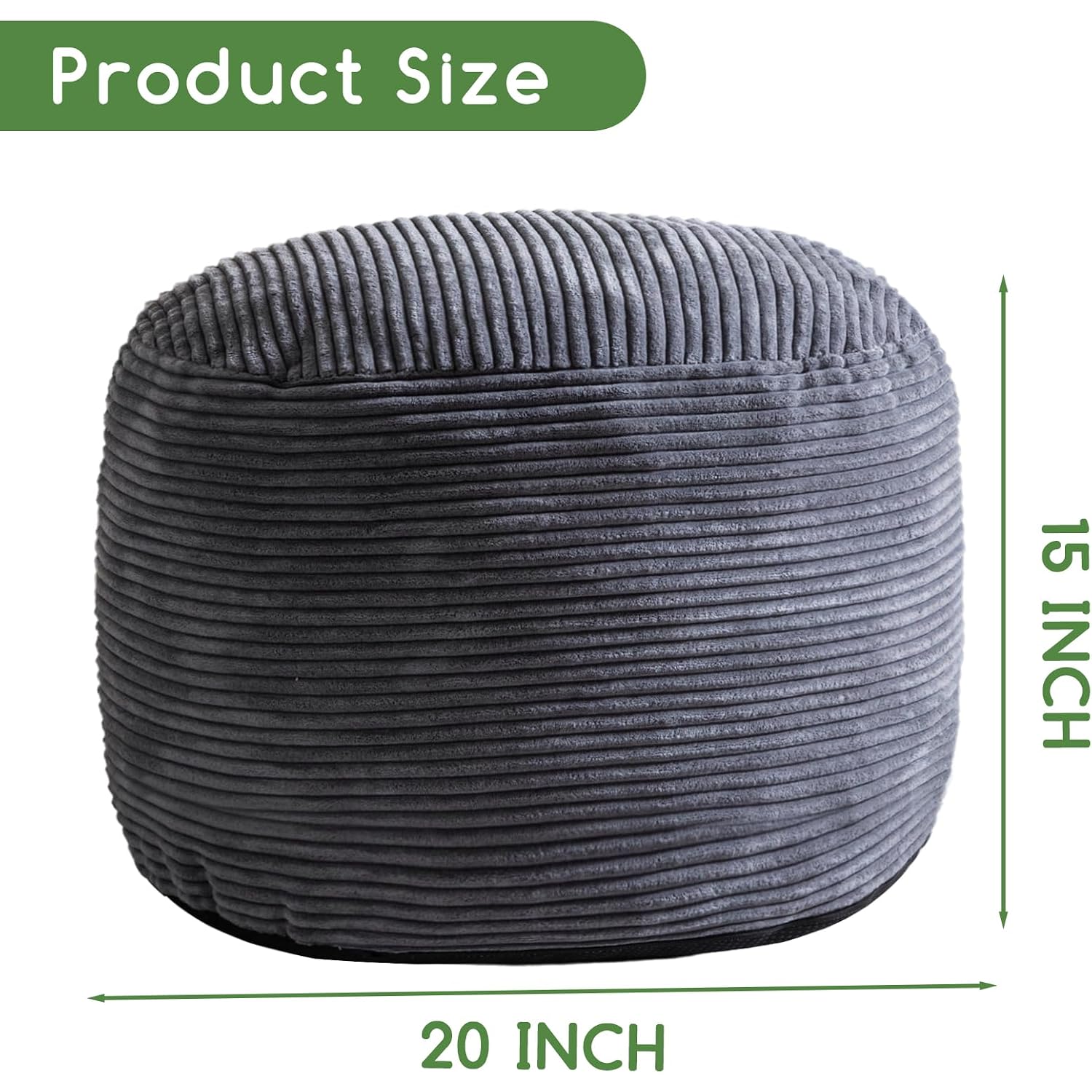 Higogogo Round Stuffed Pouf Ottoman, Corduroy Poufs With Foam Chunk Filling, Furry And Fluffy Pouf Foot Stool Storage Ottoman, 20 X 15 Floor Poufs Foot Rest For Living Room, Dark Grey