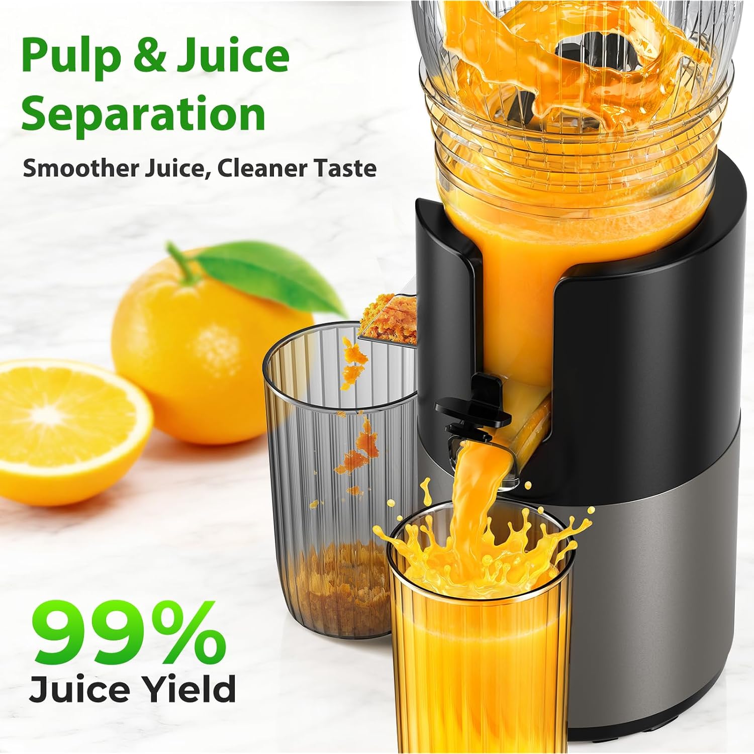 Godspeeds Juicer Machines With 5.8" Large Feed Chute, Slow Masticating Cold Press Juicer For Whole Fruits & Vegetables, Easy To Clean Design, High Juice Yield Home Juicer For Daily Wellness