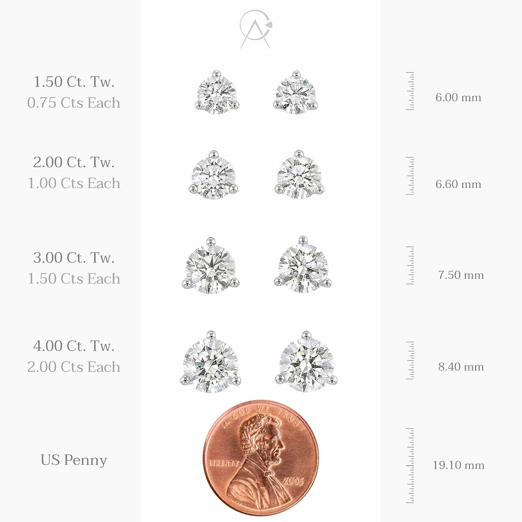 IGI Certified 1.50 to 4.00 Carat Lab Grown Diamond Round Stud Earrings for Women I 14k White Gold Earrings for Her (I-J, VS1-VS2, cttw) 3-Prong Martini Set Diamond I Push Back Studs