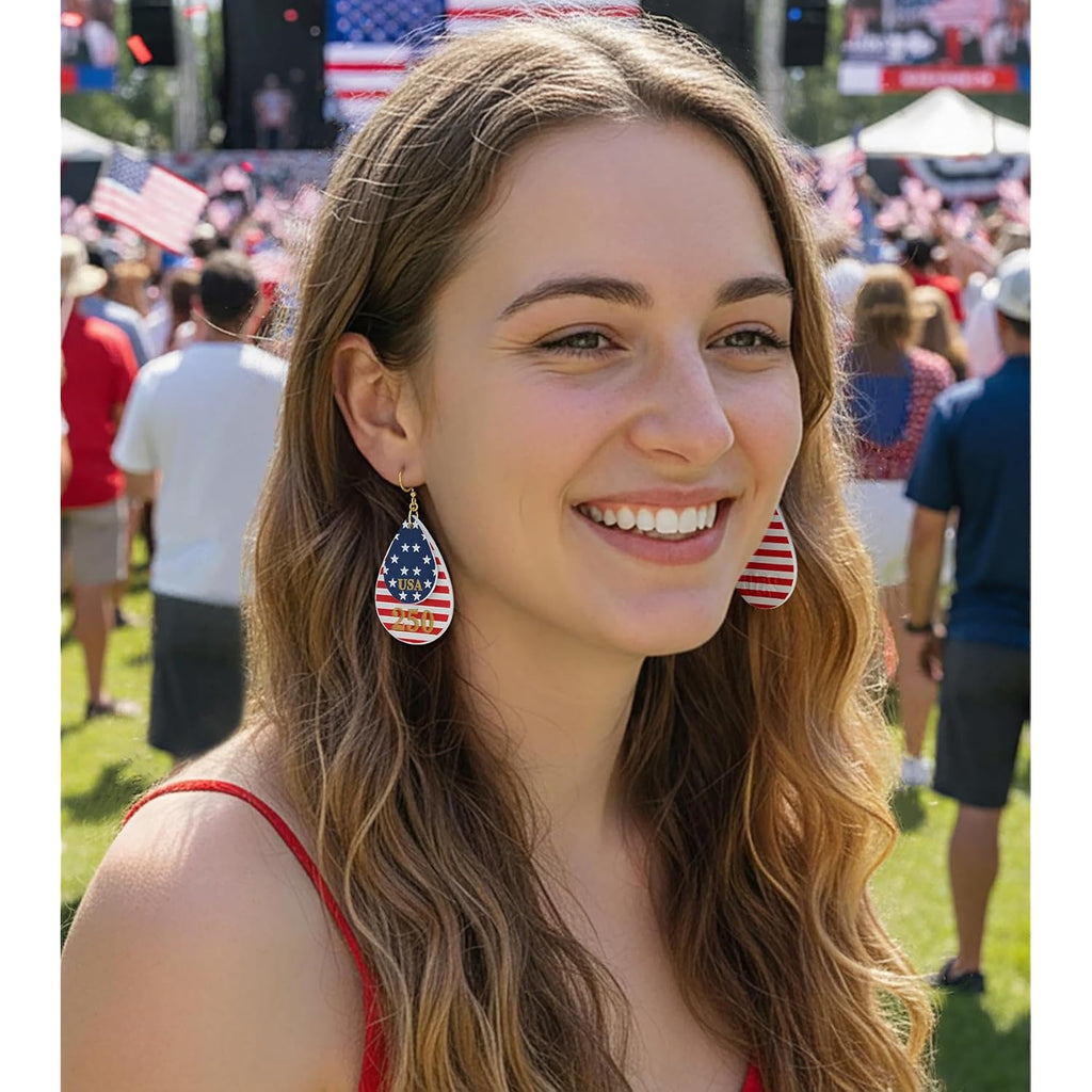 250th Anniversary Dangle Earrings for Women, Patriotic American Flag Teardrop Womens Earrings for 4th of July, Independence Day Party Outfit Jewelry Lightweight Celebration Present