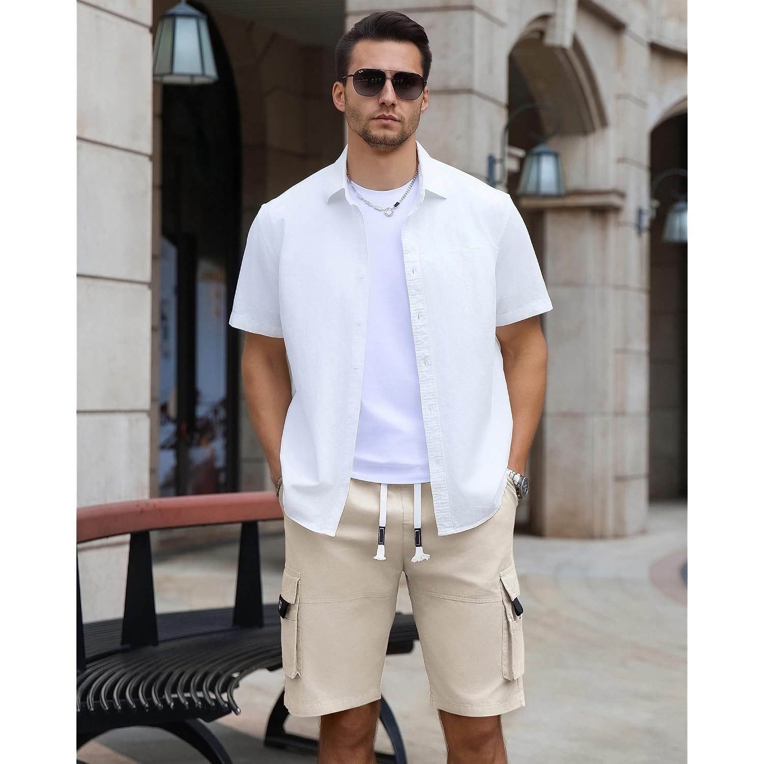 Aptro Men'S Cargo Shorts Elastic Waistband Drawstring Summer Casual Cotton Big & Tall Relaxed Fit Work Shorts