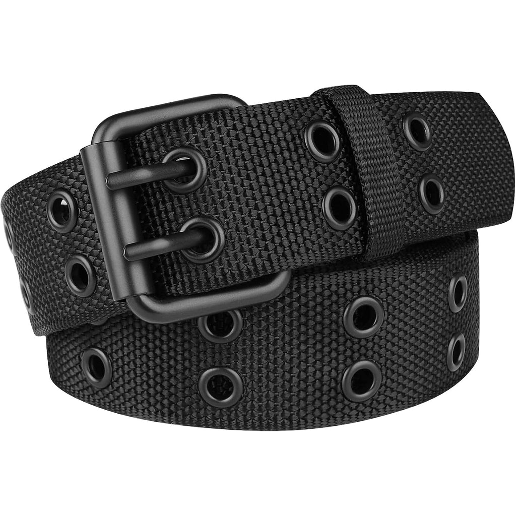 Double Prong Belt Plus Size 39 To 71'' Black Grommet Nylon Belts For Men Women Unisex