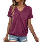 2 Pack Summer Tops for Women V Neck Shorts Sleeve Casual Ruched Tops Women T Shirts Clothes Trendy 2026
