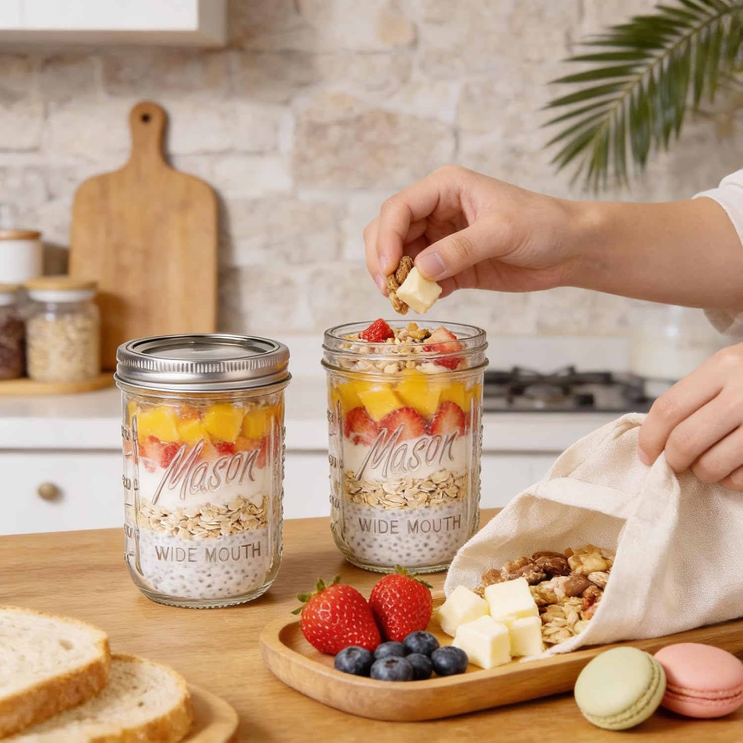Wellife 6-Pack Mason Jars 16 Oz With Lids – Wide Mouth Glass Mason Jars, Airtight Leak-Proof Canning Jars 16 Oz For Food Storage, Fermenting, Pickling, Freezing, And Crafts