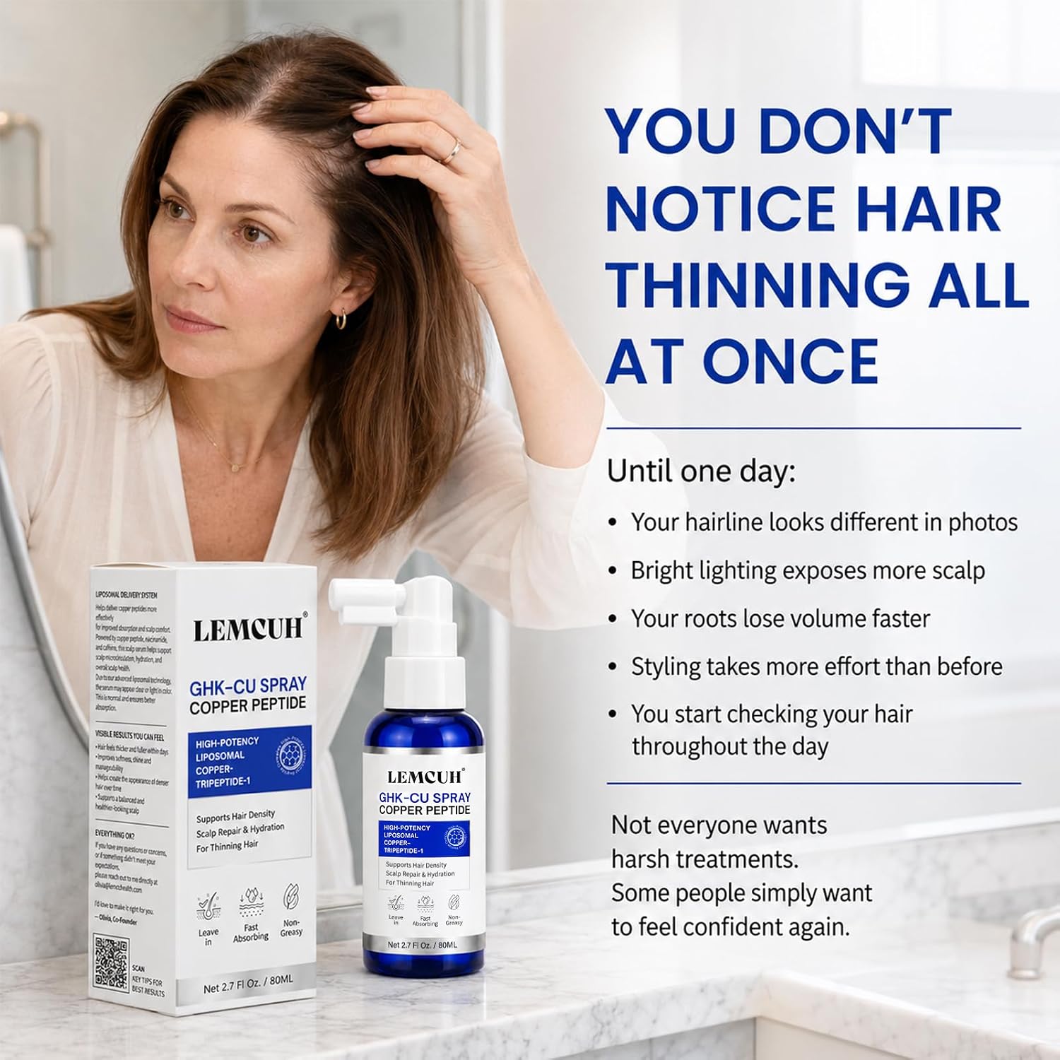 Ghk-Cu Peptide Hair Serum - Liposomal Copper Peptides For Hair Growth, Multi Peptide Serum For Thinning Hair, Non-Greasy Leave-In Scalp Spray Supports Fuller Hair & Scalp Barrier For Women & Men 80Ml