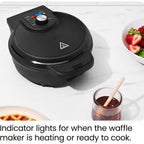 Chefman Anti-Overflow Belgian Waffle Maker W/Shade Selector, Temperature Control, Mess Free Moat, Round Iron W/Nonstick Plates & Cool Touch Handle, Measuring Cup Included, Black