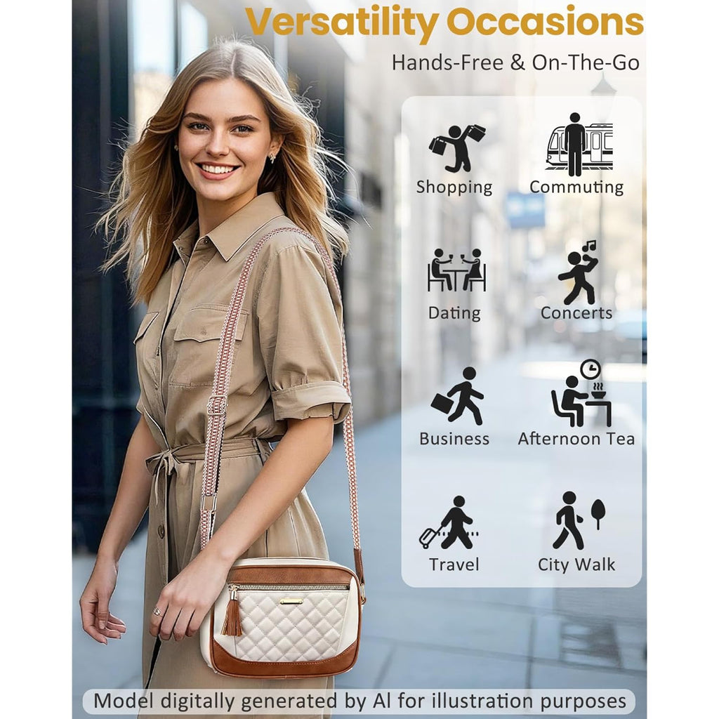 Tenot Quilted Crossbody Bags For Women Travel, Vegan Leather Crossbody Purses For Women Trendy Cross Body Bag