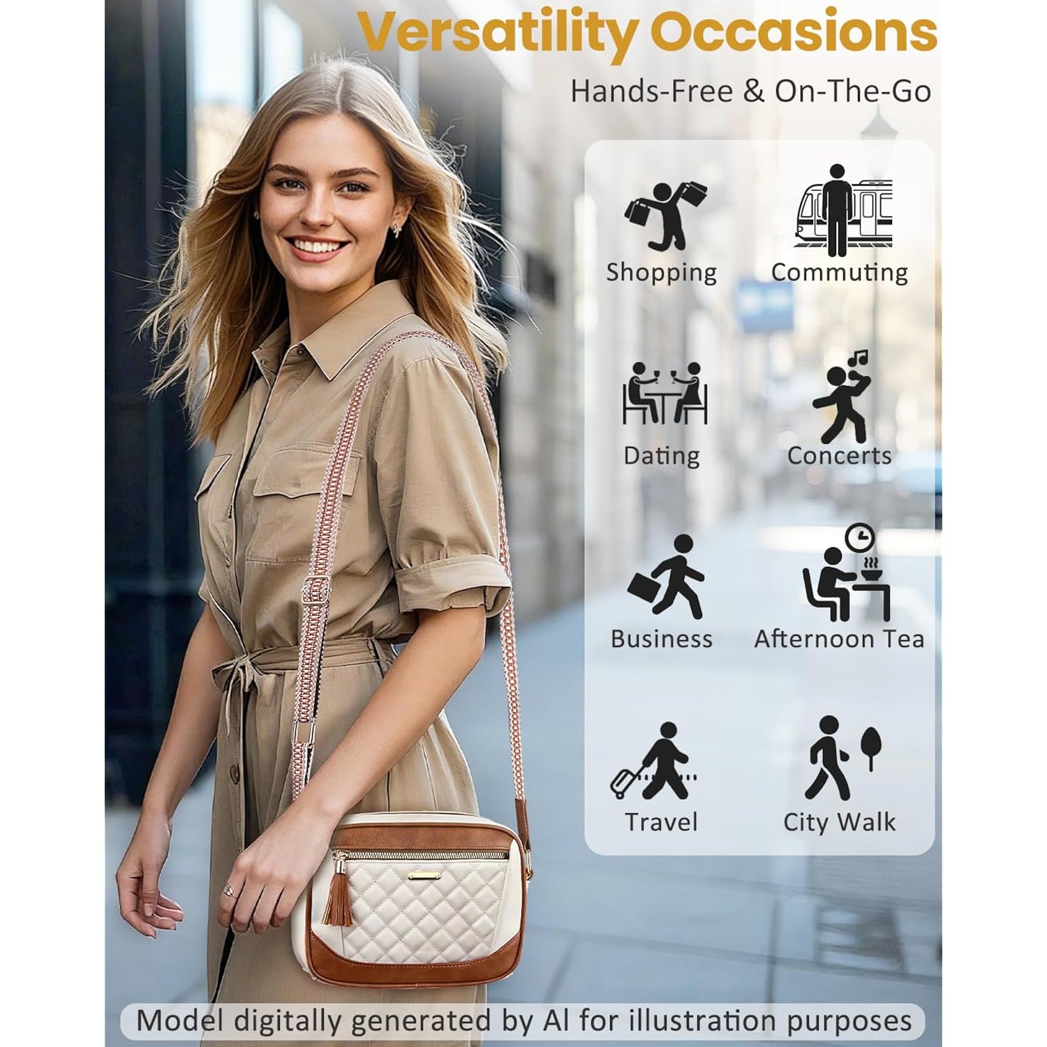 Tenot Quilted Crossbody Bags For Women Travel, Vegan Leather Crossbody Purses For Women Trendy Cross Body Bag