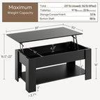 Yaheetech Wooden Coffee Table, Lift Top Coffee Table With Large Hidden Storage Shelf, Lift Tabletop Dining Tables For Living Room, Home Small Space, 38.6In, Black