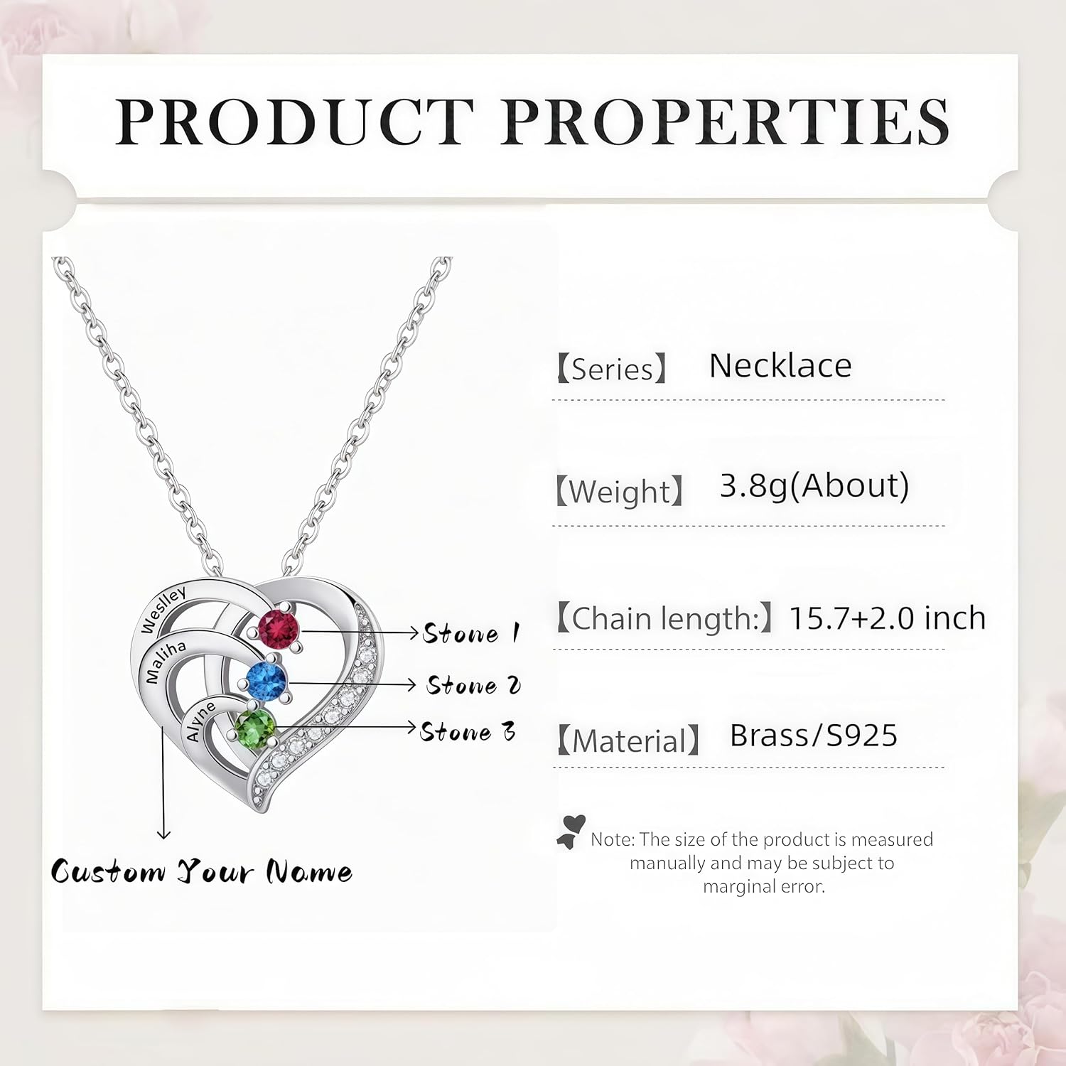 Personalized Name Mothers Necklace with 2-6 Birthstones 925 Sterling Silver Necklace for Women Mothers Day Christmas Gift for Mom Wife Grandma