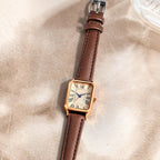 Bestkang Leather Strap Watches For Women Elegant Dainty Ladies Watch Vintage Rectangle Women Quartz Wrist Watch