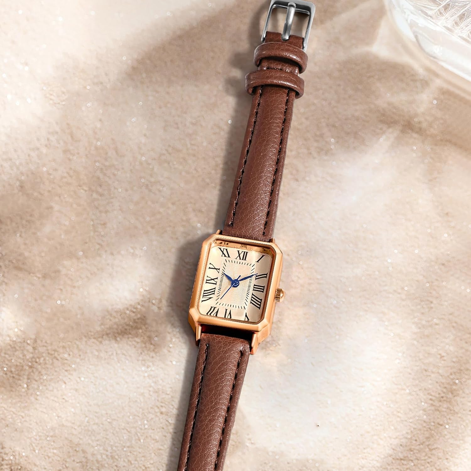 BESTKANG Leather Strap Watches for Women Elegant Dainty Ladies Watch Vintage Rectangle Women Quartz Wrist Watch