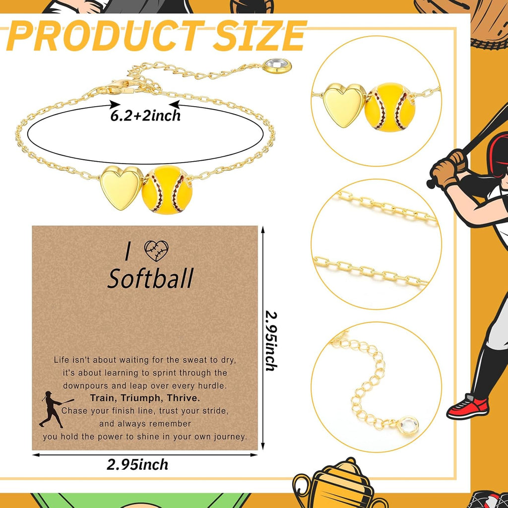 Tondiamo 12 Sets Baseball Volleyball Softball Soccer Tennis Bracelet for Women Dainty Gold Plated Heart Bracelets Sport Lovers Gifts with Inspirational Cards Sports Jewelry Gifts