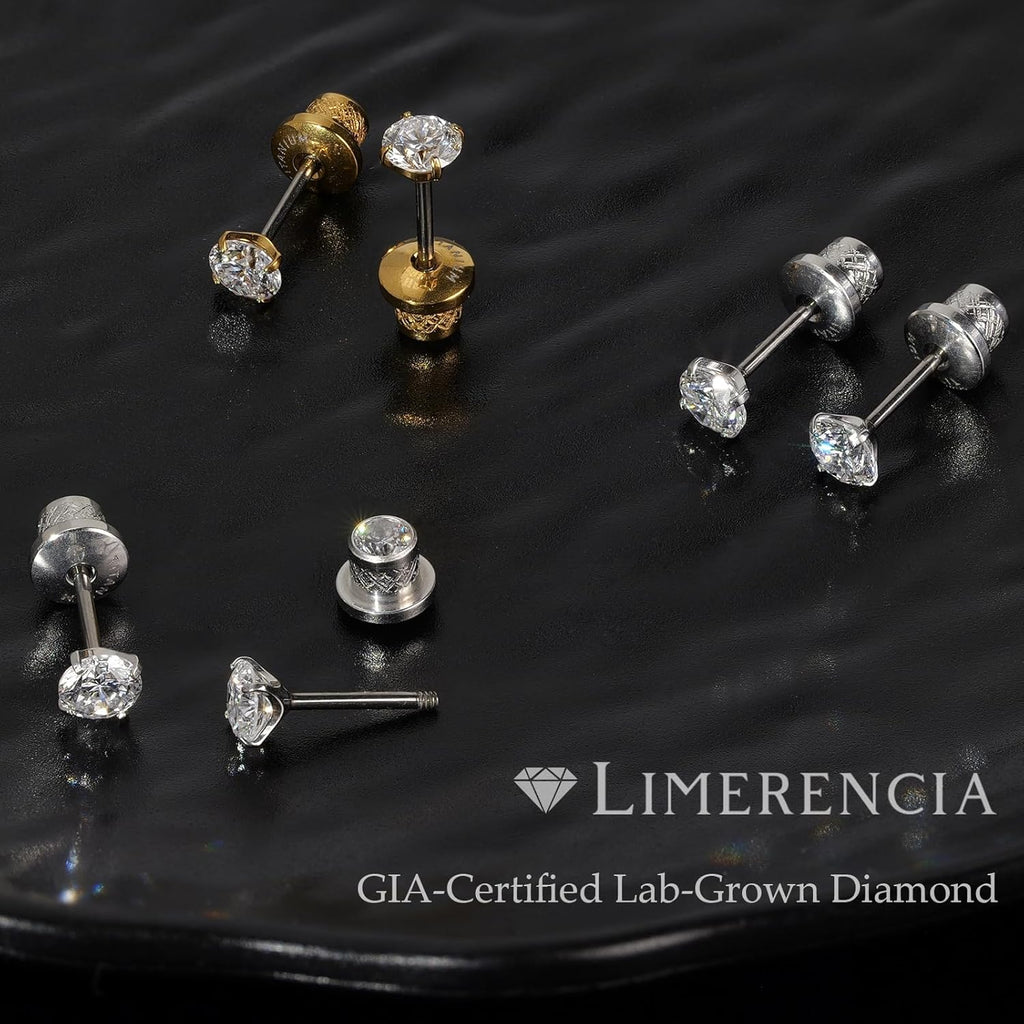 Limerencia Lab Grown Diamond Stud Earrings, Titanium White Gold Plated, VS1 Clarity, Round Cut, Hypoallergenic Screw Back Diamond Stud Earrings Jewelry Gifts for Women, 4 mm/CTTW approx.0.60 ct
