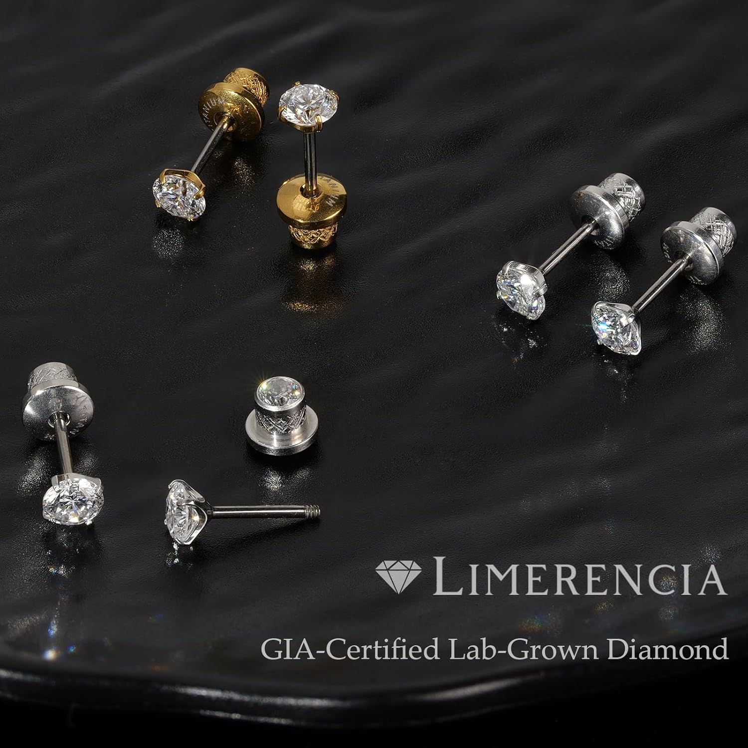 Limerencia Lab Grown Diamond Stud Earrings, Titanium White Gold Plated, VS1 Clarity, Round Cut, Hypoallergenic Screw Back Diamond Stud Earrings Jewelry Gifts for Women, 4 mm/CTTW approx.0.60 ct