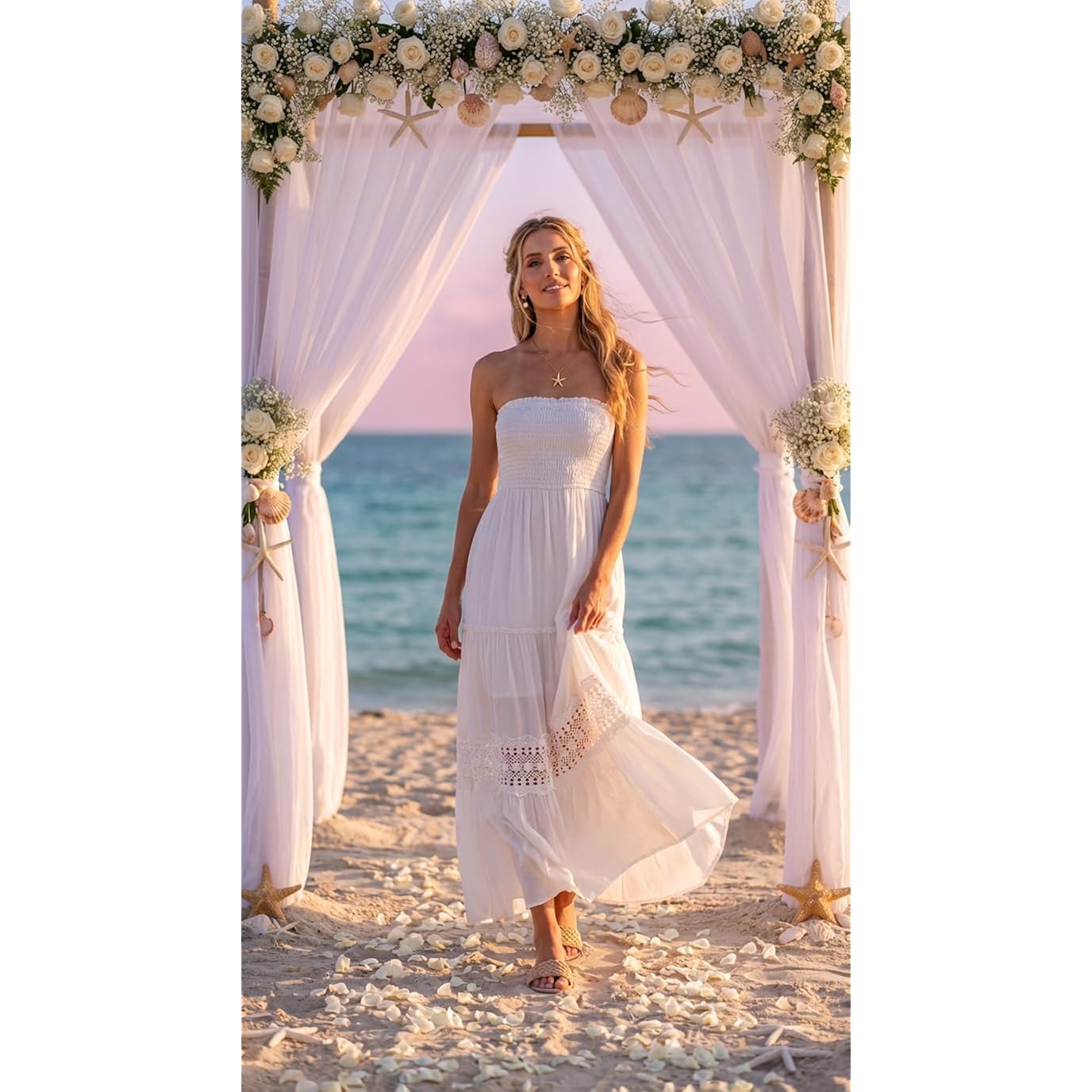 Zesica Women'S 2026 Summer Boho Maxi Dresses Strapless Off Shoulder Lace Flowy A Line Beach Vacation Long Sundress