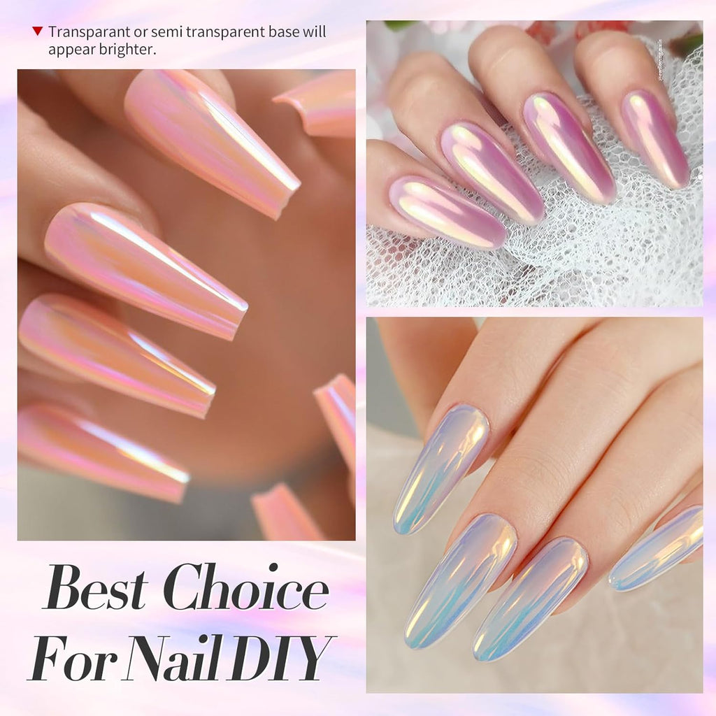 Born Pretty Chrome Nail Powder Auroras Nail Powder Mermaid Pearl Powder Glitter Dust Kit for Gel Polish Nail Art Decoration