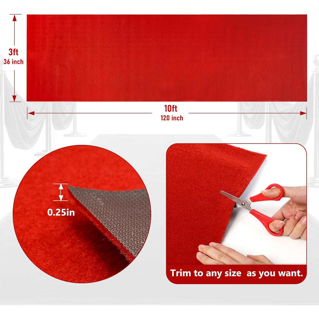 PBHEPJ 3ft x 10ft Extra Thick Red Carpet Runner for Party & Hollywood, Festival Celebration, Wedding, Graduation Ceremony, Award Ceremony, VIP Reception, Heavy-Duty, Non-Slip TPR Rubber