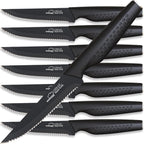 Amorston Steak Knives, Steak Knives Set of 8, Stainless Steel Steak Knife Set, Serrated Knives Dishwasher Safe, Elegant Black Mothers Day Gifts for Women