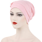 YYAOJHAO Flower Turban Hats for Women - Pre Tied Twist Solid Hedwrap Caps Chemo Cancer Headwear Headscarf Hair Loss Cover Pink