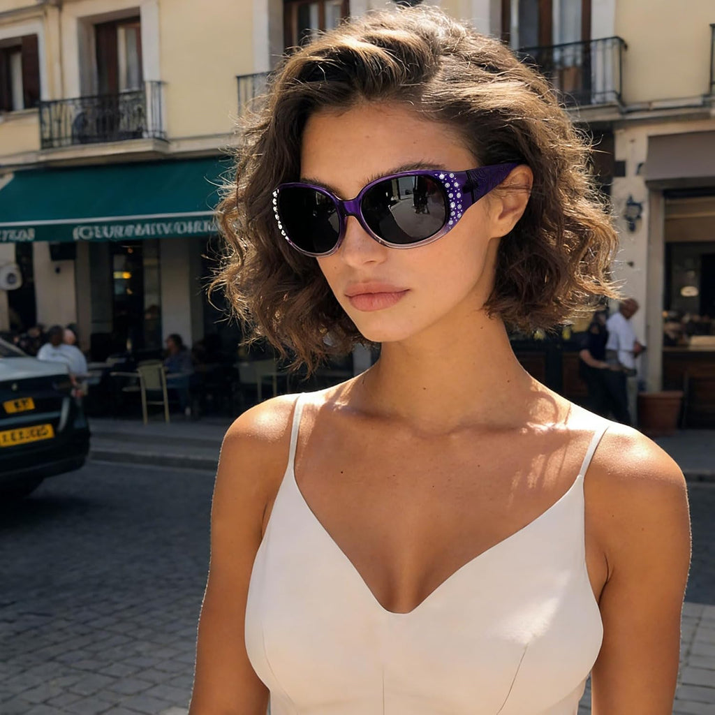 Polarized Sunglasses For Women, Rhinestone Wrap Around Sunglasses With Uv400 Protection