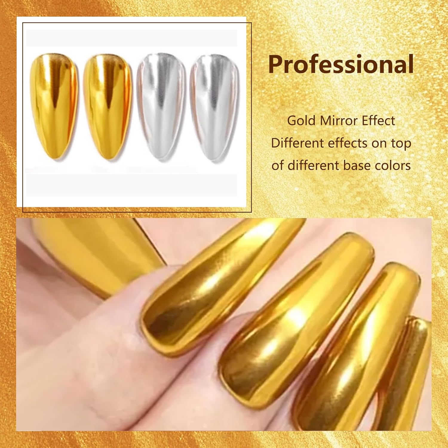 Silver Gold Nail Chrome Powder Set Mirror Design Effect Nail Glitters Pigment Dust Silver Gold Chrome Nail Powder Kit Accessories DIY