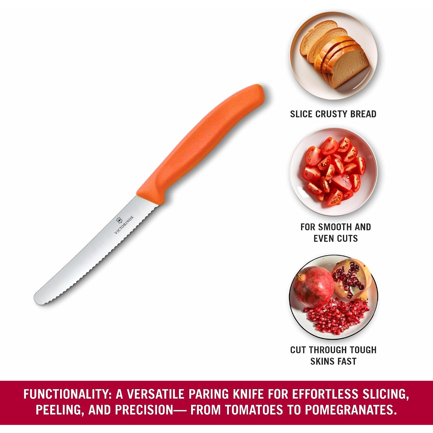 Victorinox Swiss Classic 4 In Serrated Round Tip Tomato & Table Knife | Sharp Wavy Edge Stainless Steel Blade With A Durable, Dishwasher Safe Polypropylene Handle For Precise Vegetable Slicing