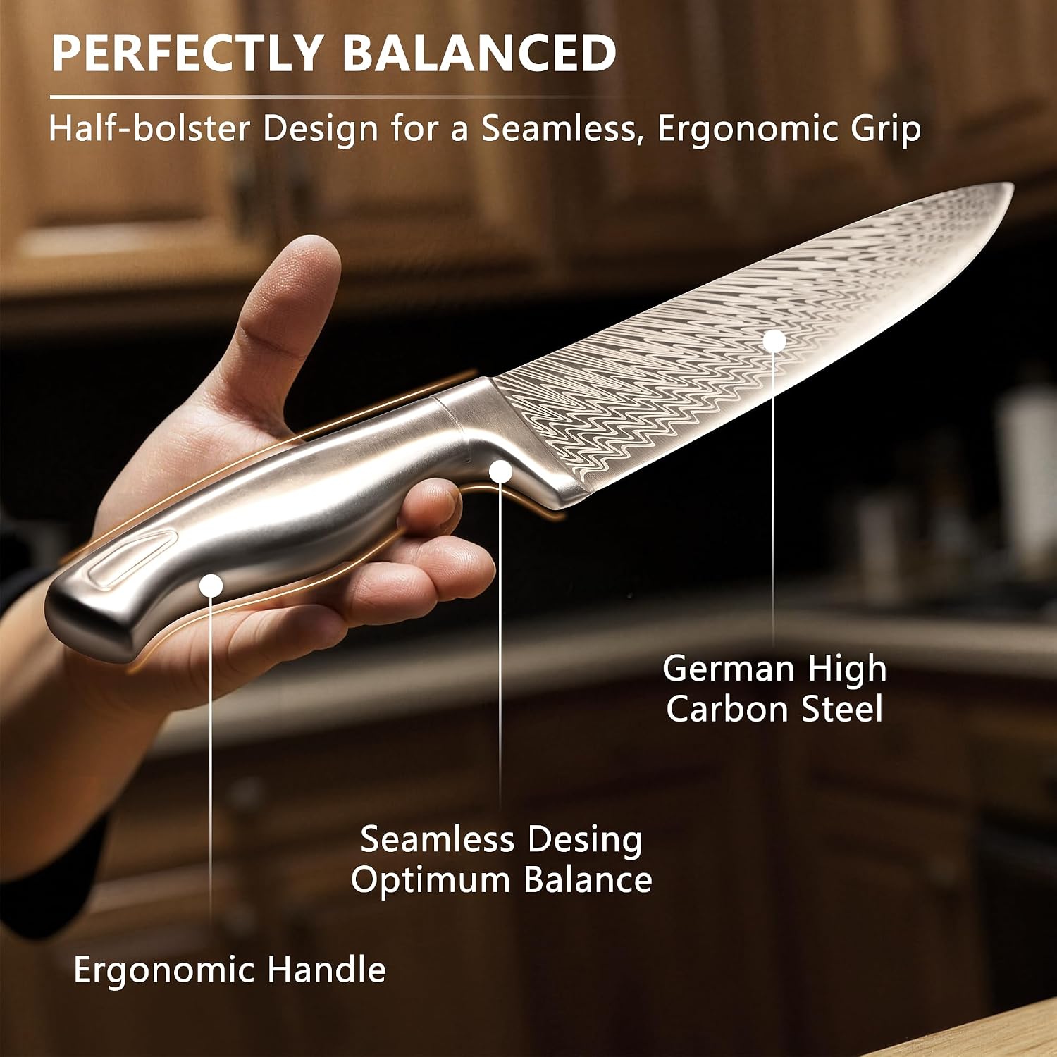 Astercook Knife Set, 15-Piece Kitchen Knife Set With Block, Built-In Knife Sharpener, German Stainless Steel Knife Block Set, Dishwasher Safe Kitchen Utensils Set