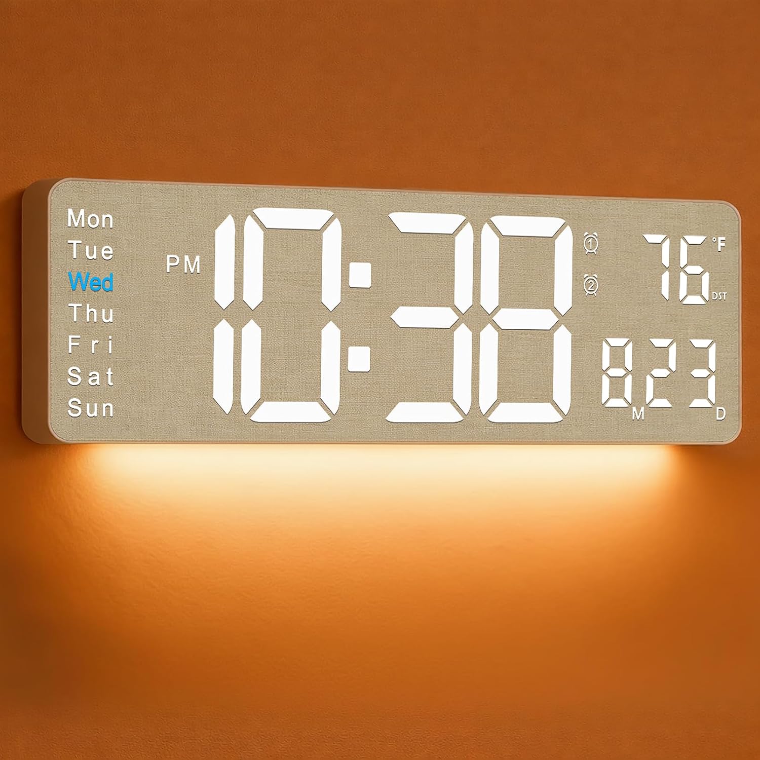 Mashi 2026 Upgrade Digital Wall Clock, 16" Large Display Digital Clock With Remote Control, Auto-Dimming Wall Clock With Night Light, Dst, Date Week,Temp For Living Room, Gift For Elderly (Beige)