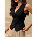 Elleven High Stretchy Vest Tops For Women, Knit V-Neck Sleeveless Button Down Vest Business Casual Outfits